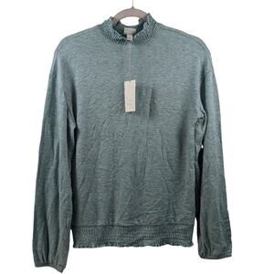 High Neck Smocked Sweater Knit A New Day Turquoise Green XS Long Sleeve‎ Career